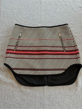 Rag & Bone Striped Black, White & Red Mini Skirt with Zip Detail